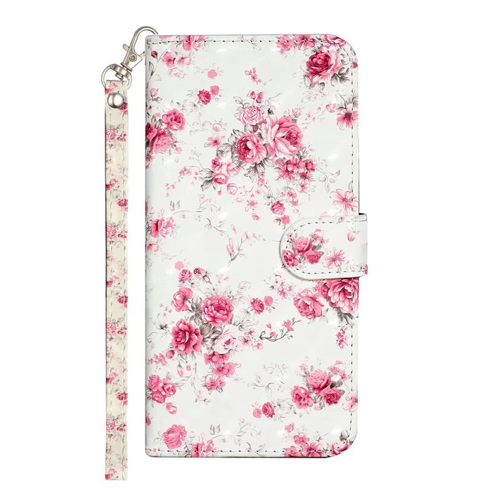 Anti-fall Pattern Printing Wallet Leather Phone Case Cover for iPhone 13 Pro Max 6.7 inch - Rose - 2