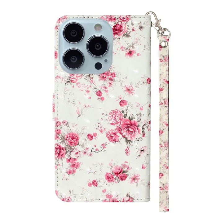 Anti-fall Pattern Printing Wallet Leather Phone Case Cover for iPhone 13 Pro Max 6.7 inch - Rose - 3