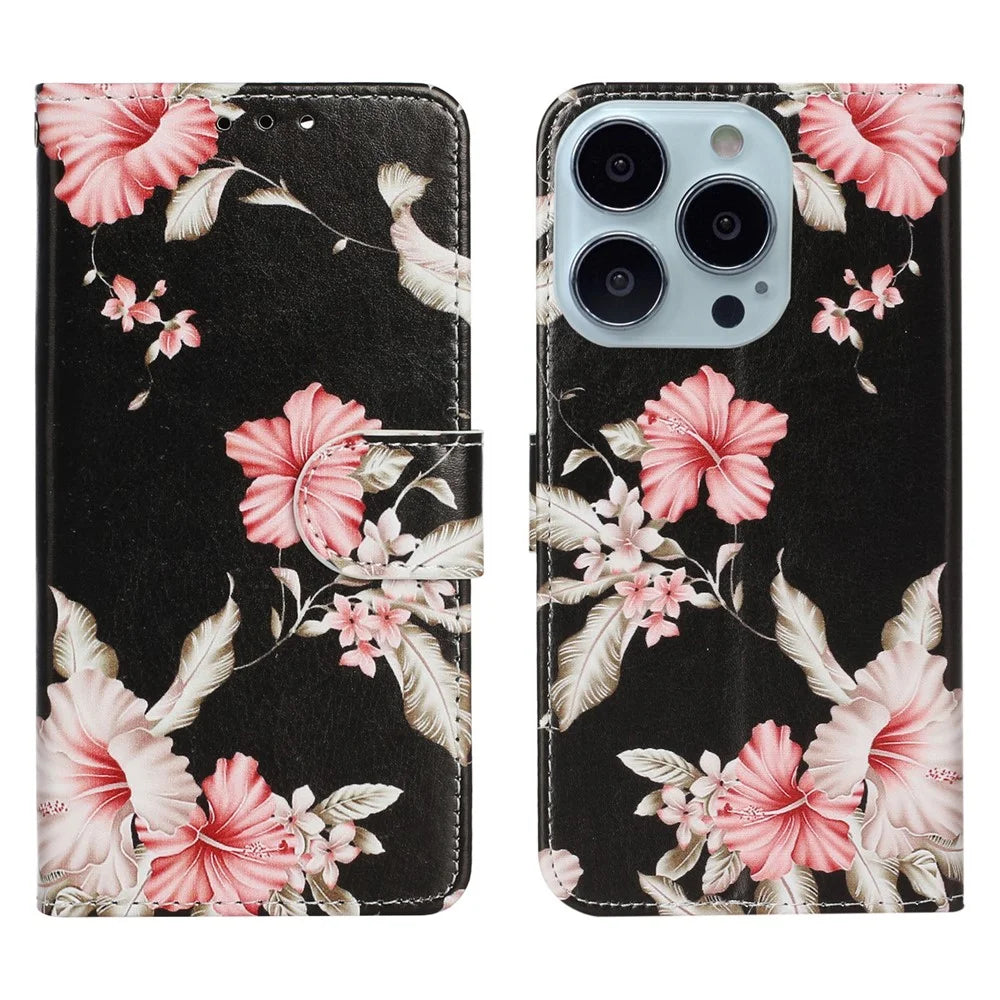 Pattern Printing Leather Wallet Stand Case Shell for iPhone 13 Pro Max 6.7 inch - Azalea - 1
