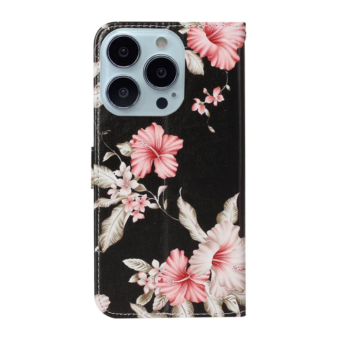 Pattern Printing Leather Wallet Stand Case Shell for iPhone 13 Pro Max 6.7 inch - Azalea - 3
