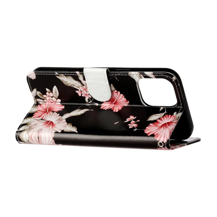 Pattern Printing Leather Wallet Stand Case Shell for iPhone 13 Pro Max 6.7 inch - Azalea - 4