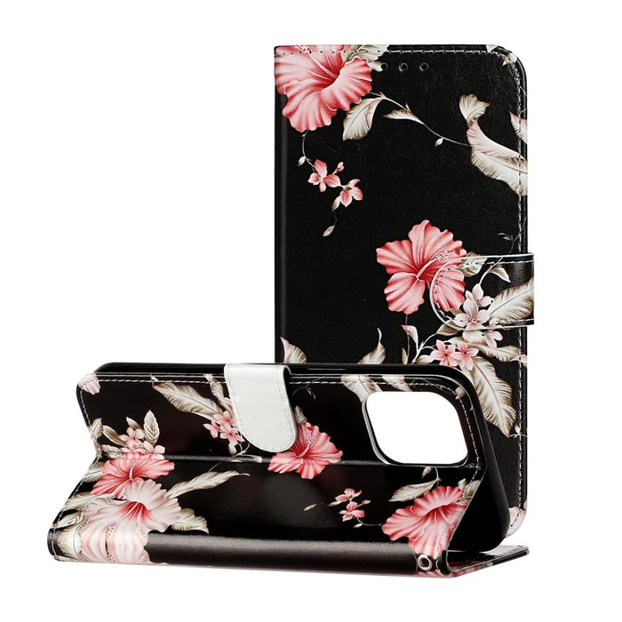 Pattern Printing Leather Wallet Stand Case Shell for iPhone 13 Pro Max 6.7 inch - Azalea - 7