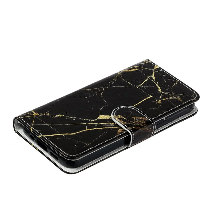 Pattern Printing PU Leather Cell Phone Protector Cover for iPhone 13 6.1 inch - Black Gold - 5