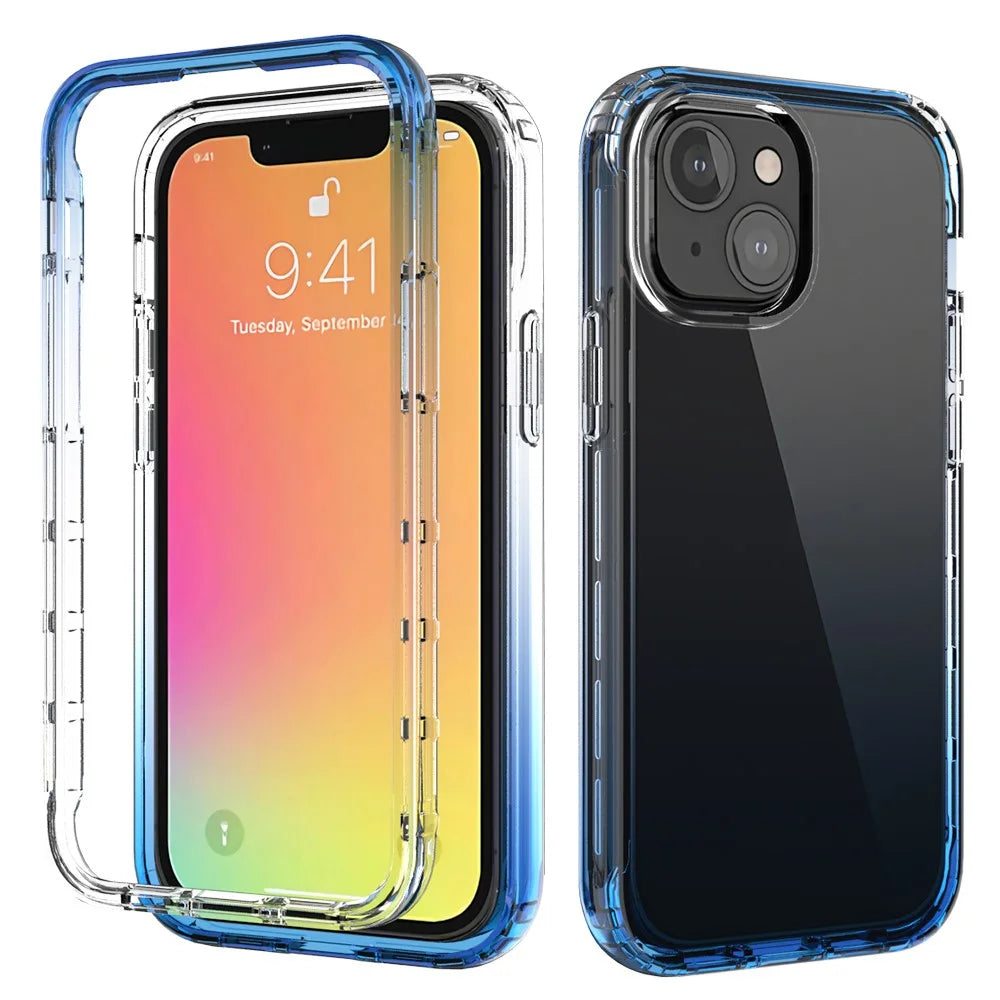 Drop-proof Transparent Gradient Color Clear TPU + PC Phone Shell for iPhone 13 6.1 inch - Blue - 1