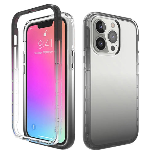 Transparent Anti-drop Gradient Color Clear TPU + PC Shell for iPhone 13 Pro 6.1 inch - Black - 1
