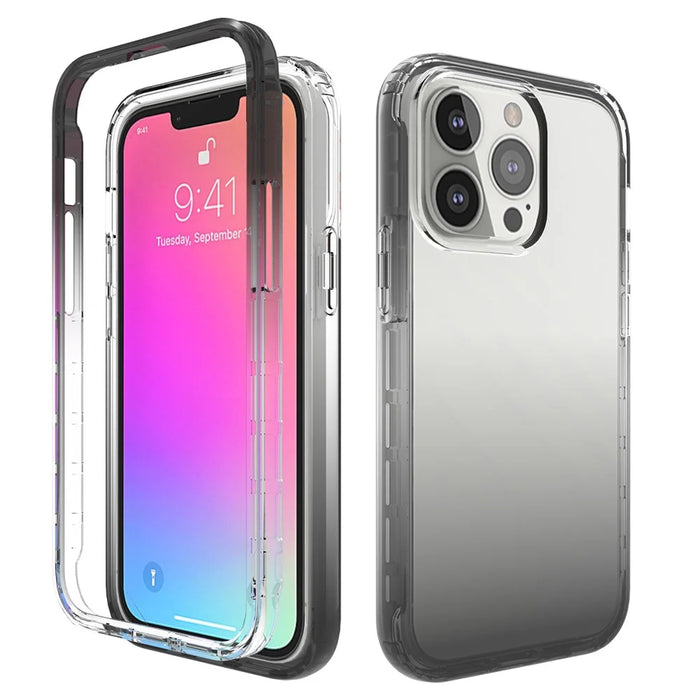 Transparent Anti-drop Gradient Color Clear TPU + PC Shell for iPhone 13 Pro 6.1 inch - Black - 1