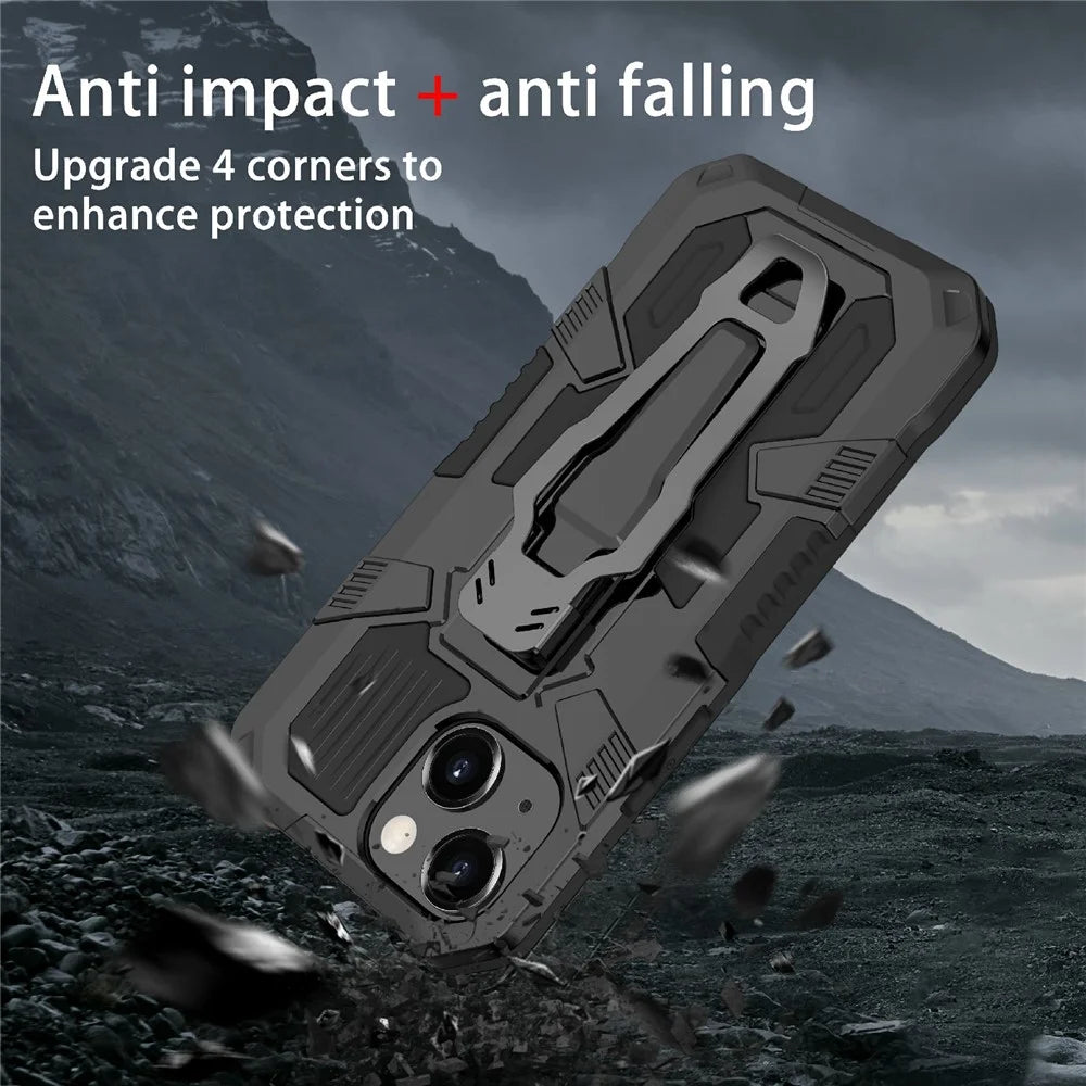 Full Protective Back Clip Kickstand Design Hybrid Phone Case with Metal Sheet for iPhone 13 6.1 inch - Black - 3