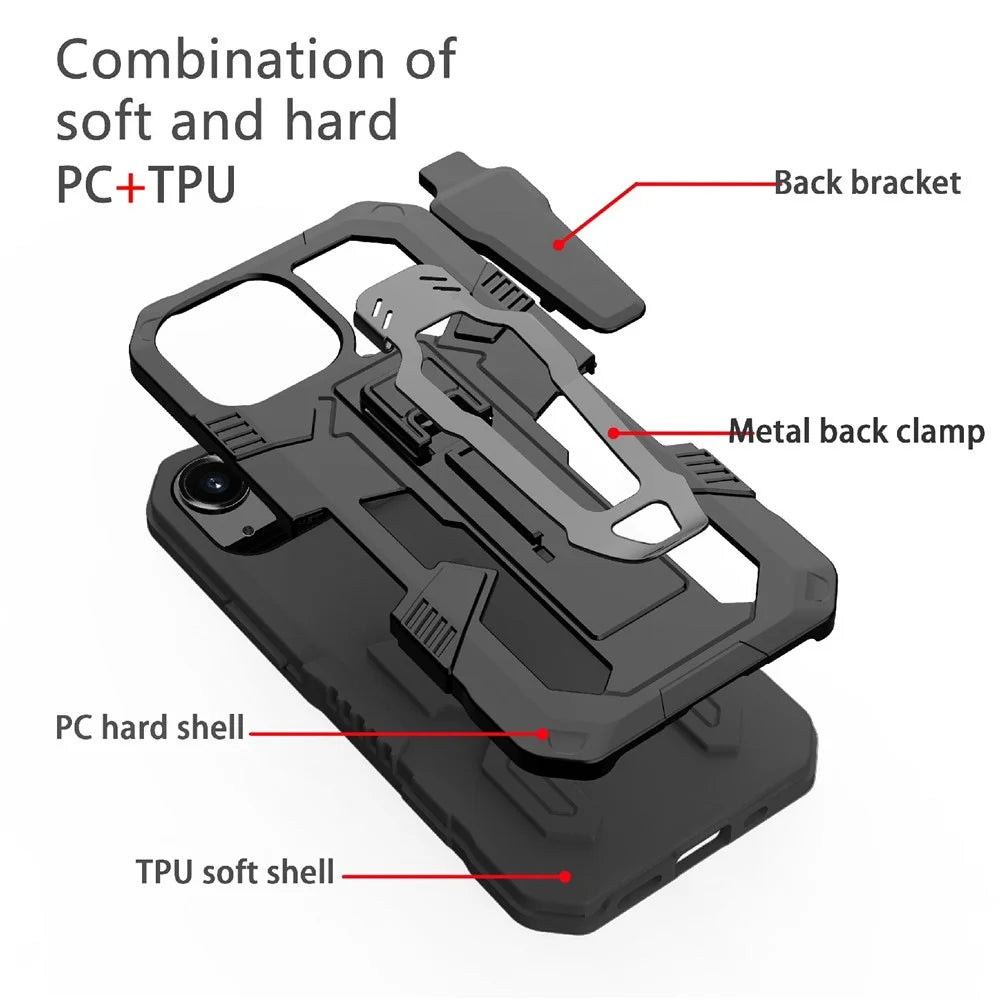 Full Protective Back Clip Kickstand Design Hybrid Phone Case with Metal Sheet for iPhone 13 6.1 inch - Black - 4