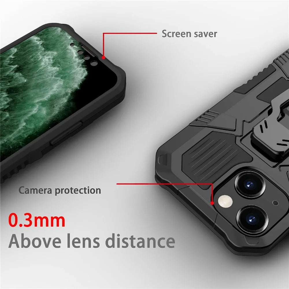 Full Protective Back Clip Kickstand Design Hybrid Phone Case with Metal Sheet for iPhone 13 6.1 inch - Black - 5