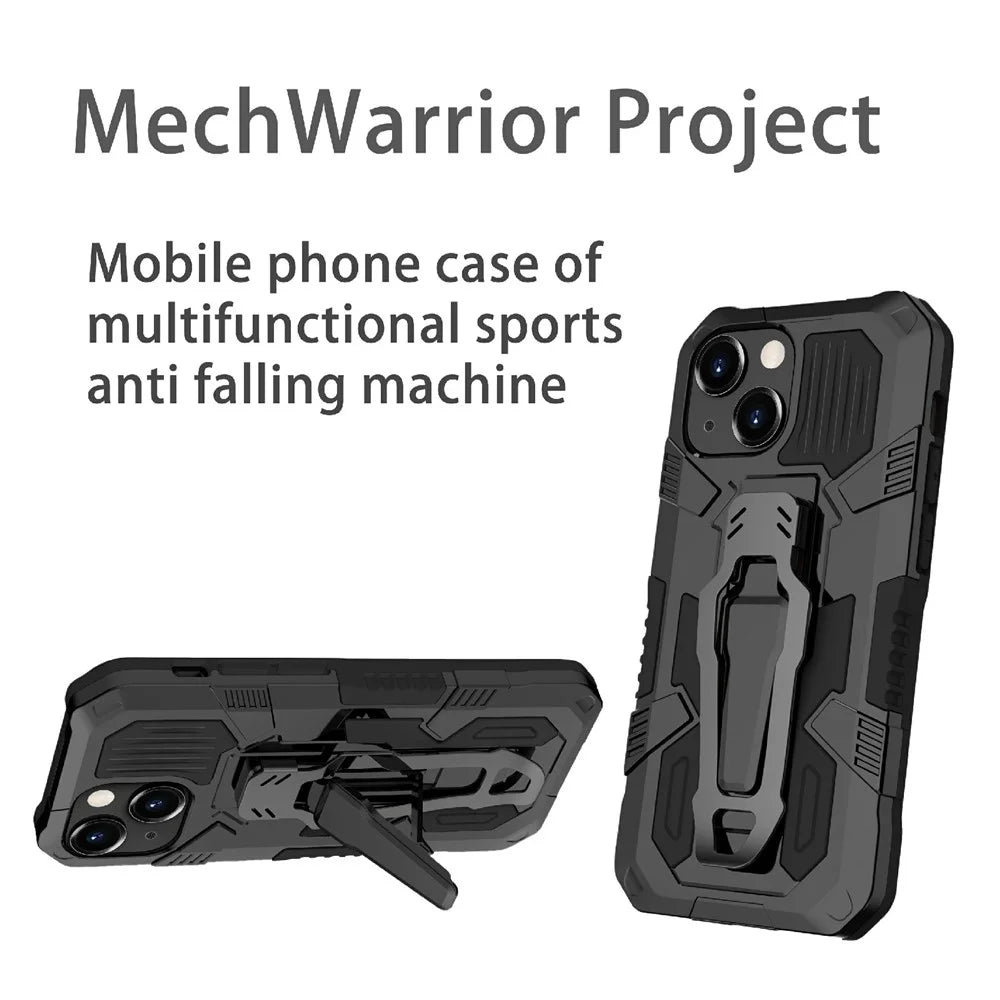Full Protective Back Clip Kickstand Design Hybrid Phone Case with Metal Sheet for iPhone 13 6.1 inch - Black - 6