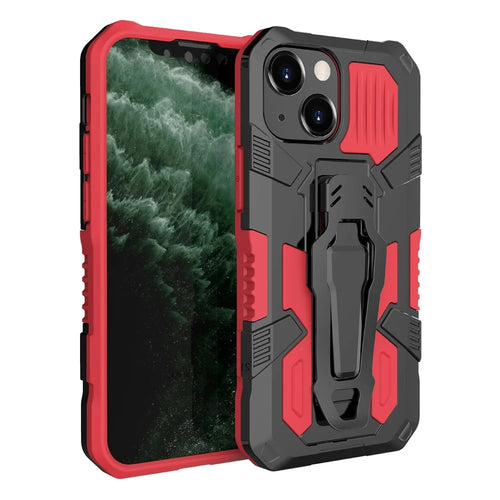 All-round Protective Back Clip Kickstand Design Phone Cover with Metal Sheet for iPhone 13 mini 5.4 inch - Red - 1