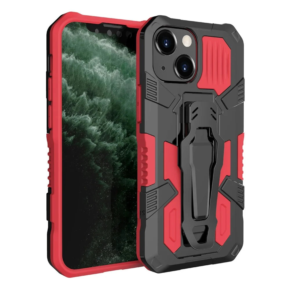 All-round Protective Back Clip Kickstand Design Phone Cover with Metal Sheet for iPhone 13 mini 5.4 inch - Red - 1