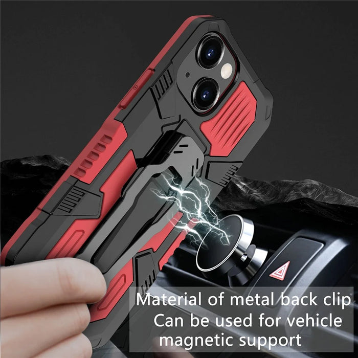 All-round Protective Back Clip Kickstand Design Phone Cover with Metal Sheet for iPhone 13 mini 5.4 inch - Red - 2