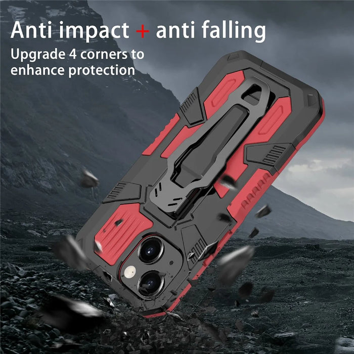 All-round Protective Back Clip Kickstand Design Phone Cover with Metal Sheet for iPhone 13 mini 5.4 inch - Red - 3