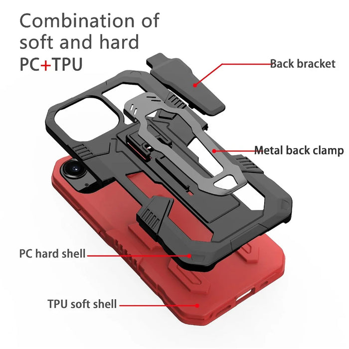 All-round Protective Back Clip Kickstand Design Phone Cover with Metal Sheet for iPhone 13 mini 5.4 inch - Red - 4