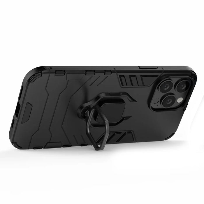 Well-protected 2-in-1 PC TPU Hybrid Cover Case with Ring Holder Kickstand for iPhone 13 Pro Max 6.7 inch - Black - 4