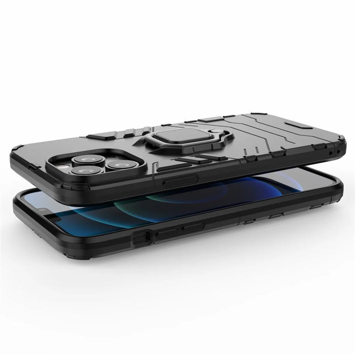 Well-protected 2-in-1 PC TPU Hybrid Cover Case with Ring Holder Kickstand for iPhone 13 Pro Max 6.7 inch - Black - 5