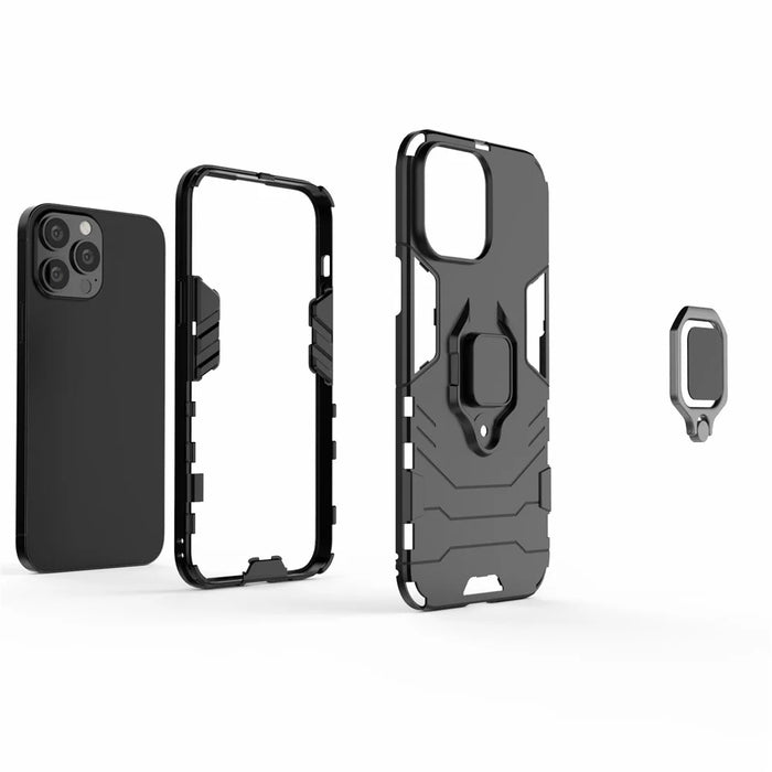 Well-protected 2-in-1 PC TPU Hybrid Cover Case with Ring Holder Kickstand for iPhone 13 Pro Max 6.7 inch - Black - 7