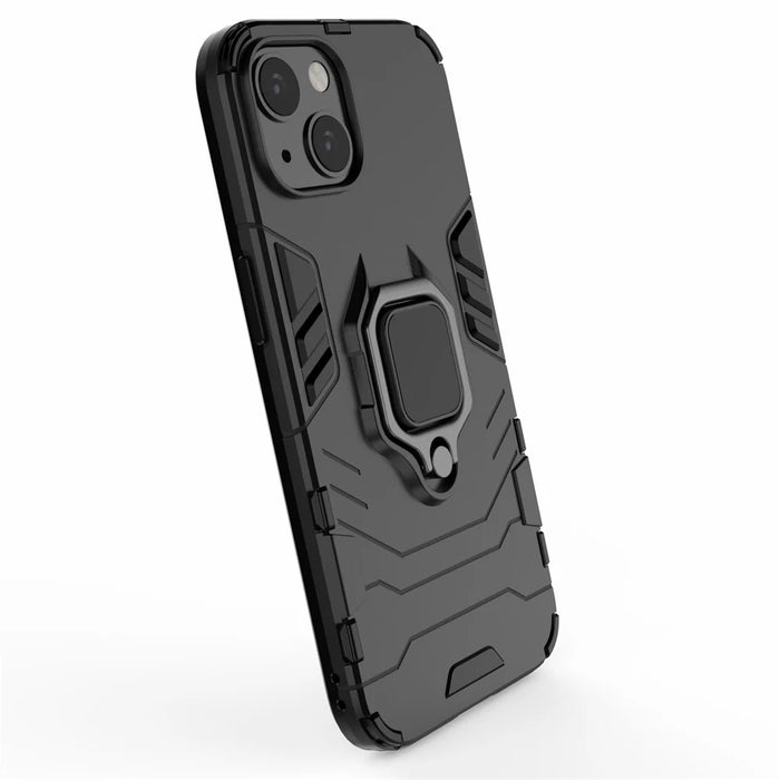 Anti-drop 2-in-1 PC TPU Hybrid Case with Ring Holder Kickstand for iPhone 13 6.1 inch - Black - 6