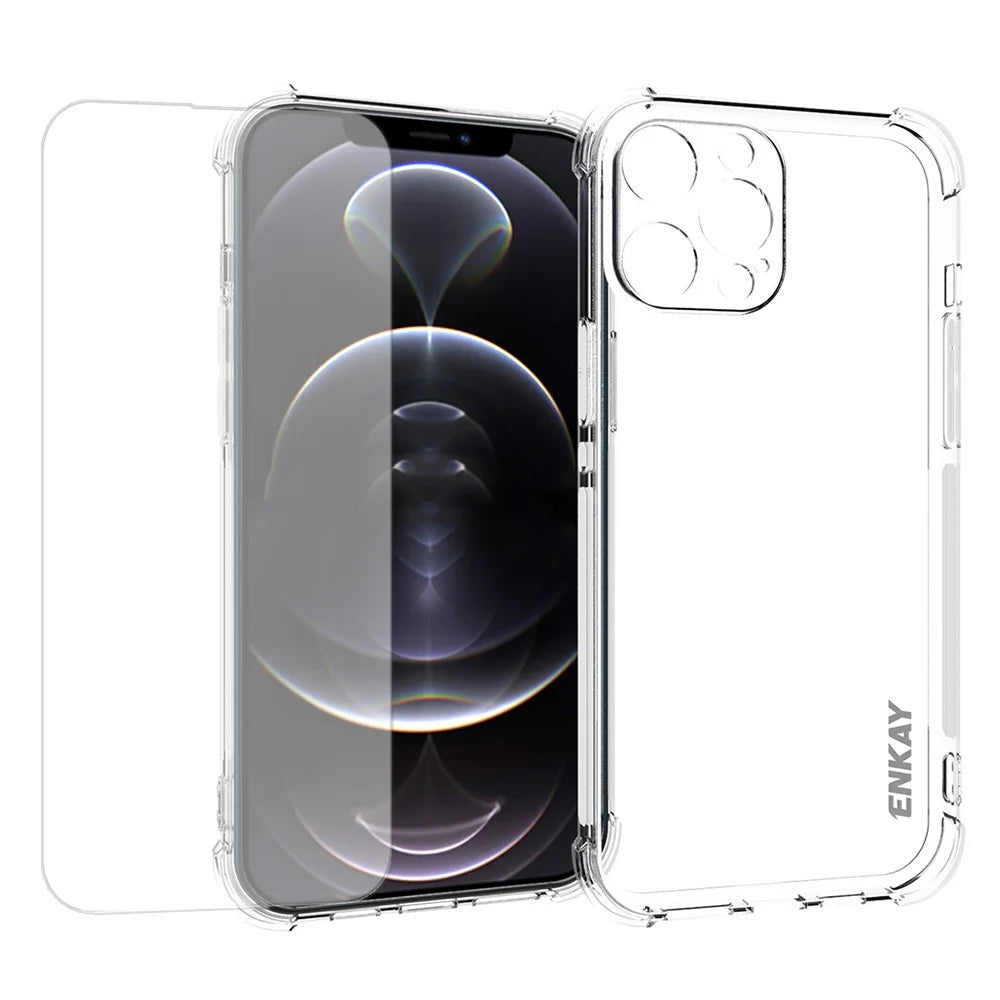 ENKAY HAT PRINCE Anti-Drop TPU Cover Case with Anti-slip Strip on the Side + Ultra Clear Tempered Glass Screen Film for iPhone 13 Pro Max 6.7 inch - 1