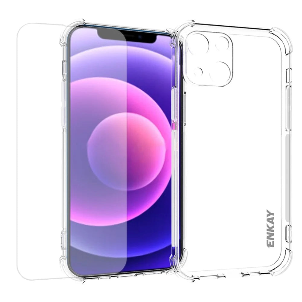 ENKAY HAT PRINCE Four Corner Cushions TPU Cover Case + 9H Hardness Tempered Glass Screen Film for iPhone 13 mini 5.4 inch - 1
