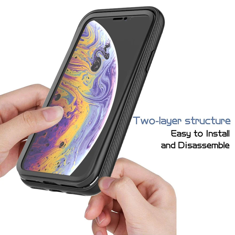 PC + TPU Full Body Protection Phone Case Cover with PET Screen Protector for iPhone XS 5.8 inch - Black - 2
