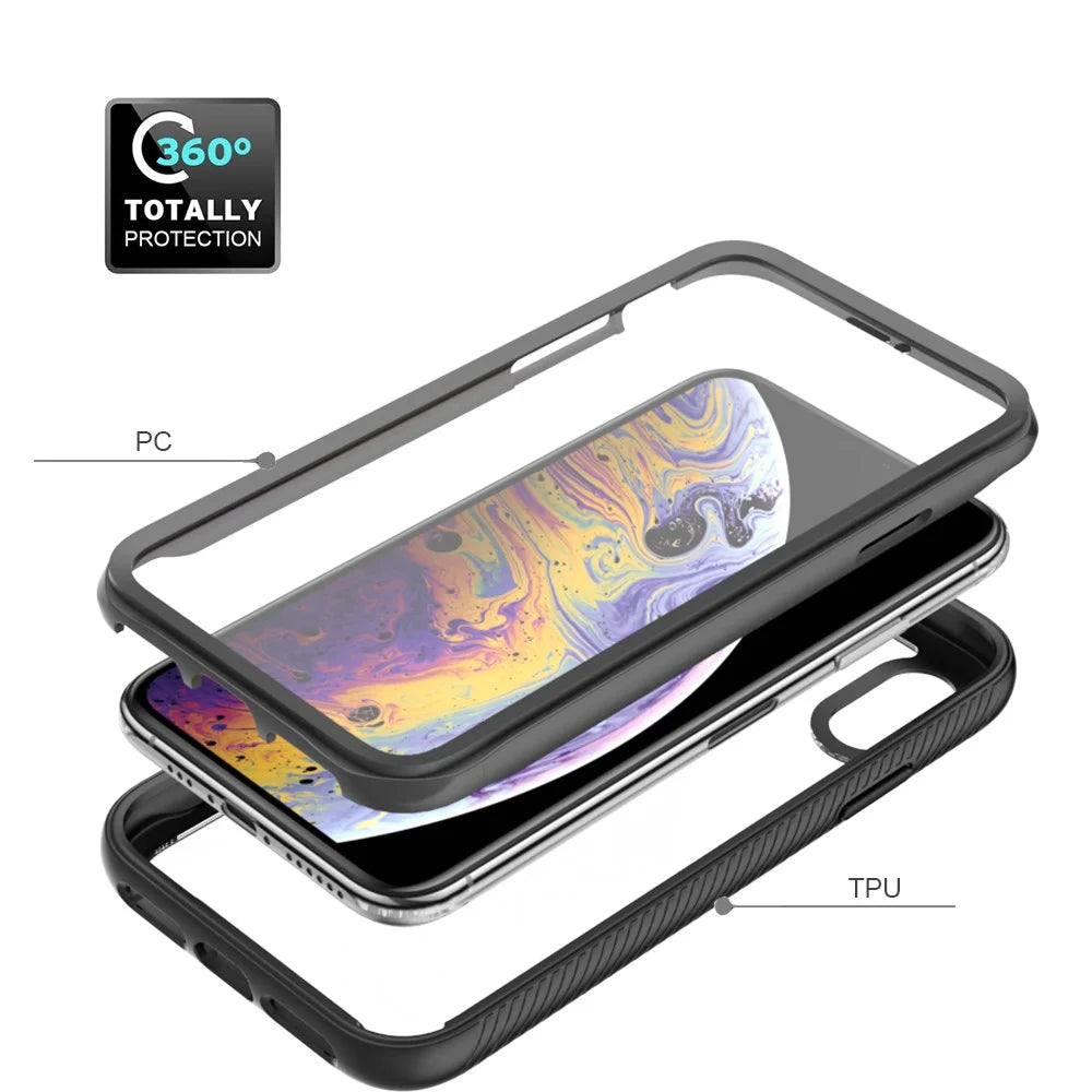 PC + TPU Full Body Protection Phone Case Cover with PET Screen Protector for iPhone XS 5.8 inch - Black - 5