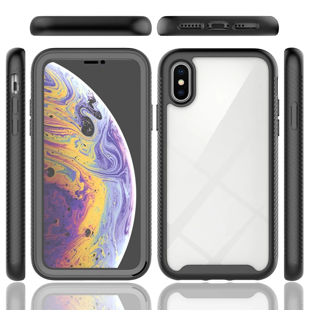 PC + TPU Full Body Protection Phone Case Cover with PET Screen Protector for iPhone XS 5.8 inch - Black - 6