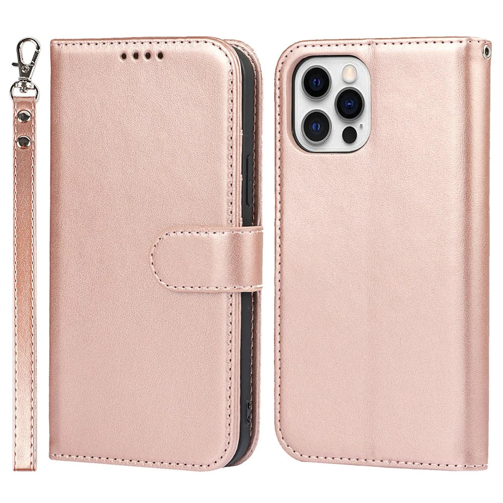 R61 Texture PU Leather Wallet Mobile Cover Shell for iPhone 12 6.1 inch - Rose Gold - 1