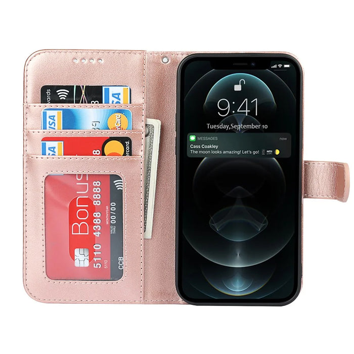 R61 Texture PU Leather Wallet Mobile Cover Shell for iPhone 12 6.1 inch - Rose Gold - 6