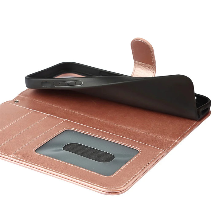 R61 Texture PU Leather Wallet Mobile Cover Shell for iPhone 12 6.1 inch - Rose Gold - 7