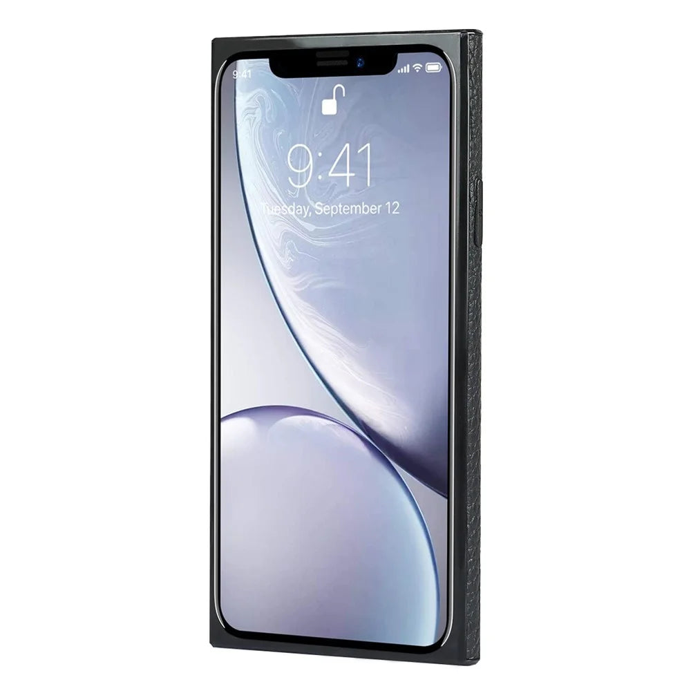 Drop-Proof Litchi Texture Genuine Leather Coated Black TPU Phone Cover with Card Slots for iPhone XR 6.1 inch - Black - 3