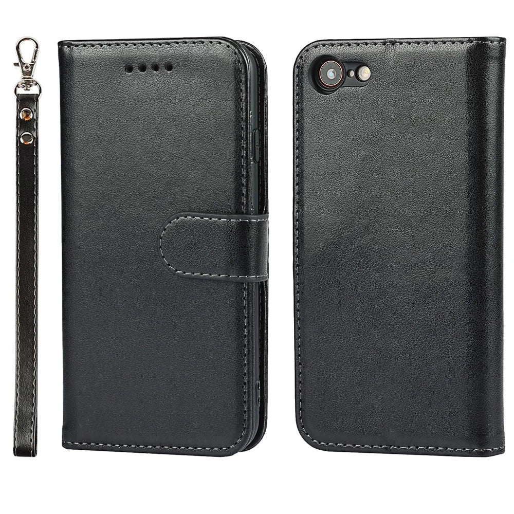 Drop-Proof R61 Texture Felled Seam PU Leather Wallet Mobile Cover Shell for iPhone 7 4.7 inch/8 4.7 inch/SE (2020)/SE (2022) - Black - 1