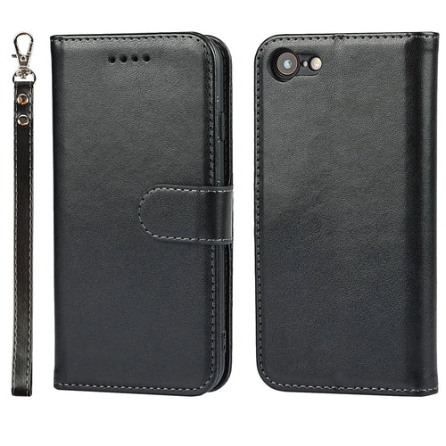 Drop-Proof R61 Texture Felled Seam PU Leather Wallet Mobile Cover Shell for iPhone 7 4.7 inch/8 4.7 inch/SE (2020)/SE (2022) - Black - 1