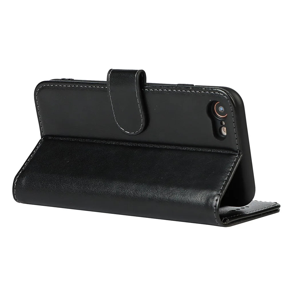 Drop-Proof R61 Texture Felled Seam PU Leather Wallet Mobile Cover Shell for iPhone 7 4.7 inch/8 4.7 inch/SE (2020)/SE (2022) - Black - 5