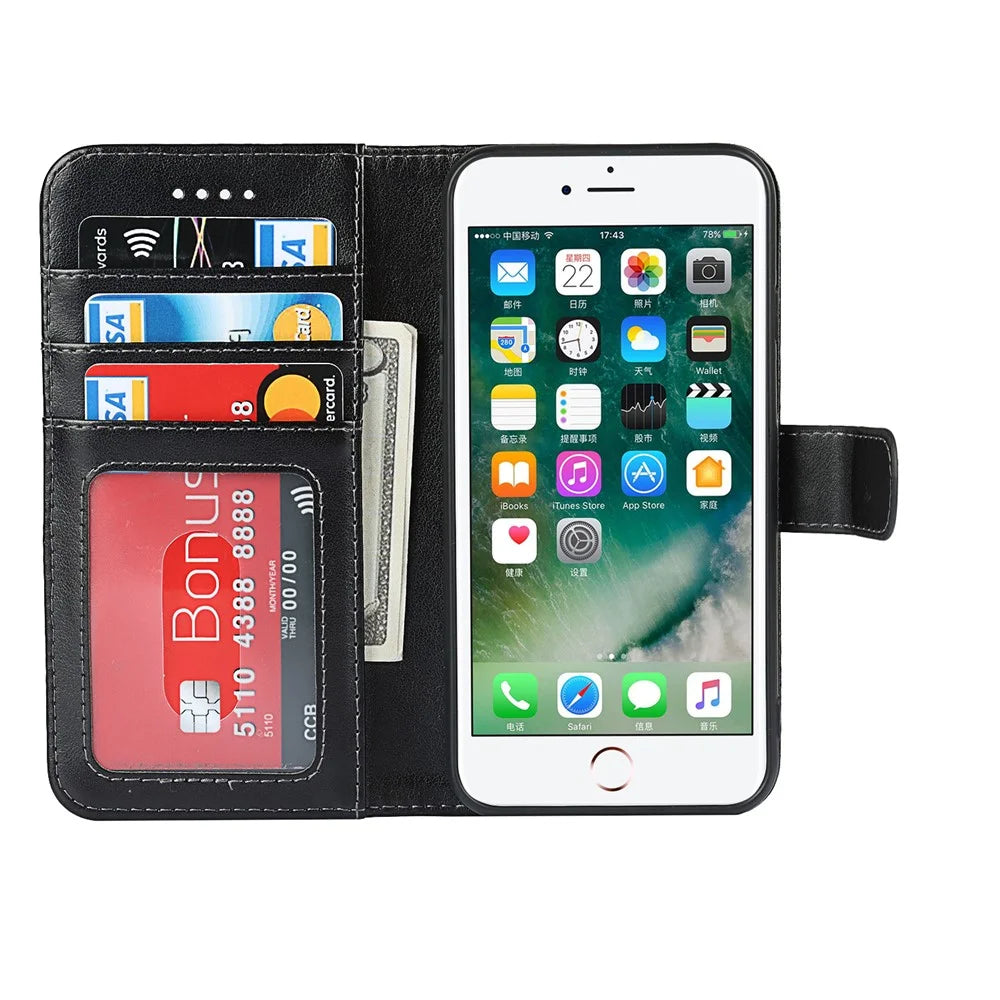 Drop-Proof R61 Texture Felled Seam PU Leather Wallet Mobile Cover Shell for iPhone 7 4.7 inch/8 4.7 inch/SE (2020)/SE (2022) - Black - 6