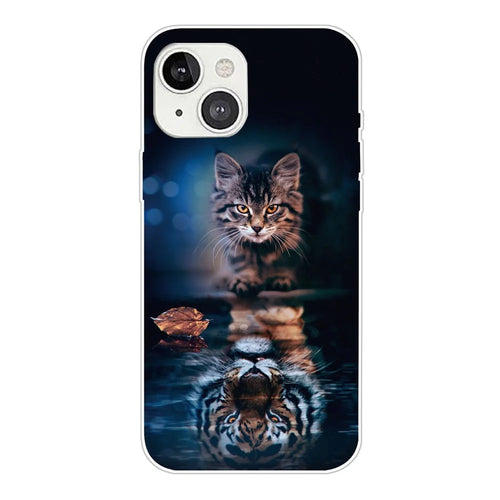 Pattern Printing Clear Design Slim TPU Shockproof Protective Case for iPhone 13 6.1 inch - Cat's Reflection - 1
