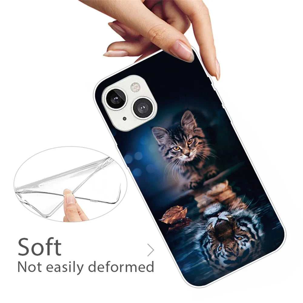 Pattern Printing Clear Design Slim TPU Shockproof Protective Case for iPhone 13 6.1 inch - Cat's Reflection - 2