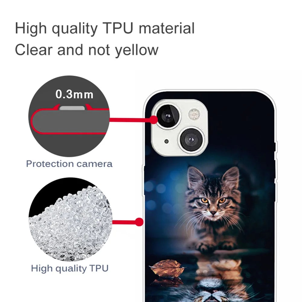Pattern Printing Clear Design Slim TPU Shockproof Protective Case for iPhone 13 6.1 inch - Cat's Reflection - 3