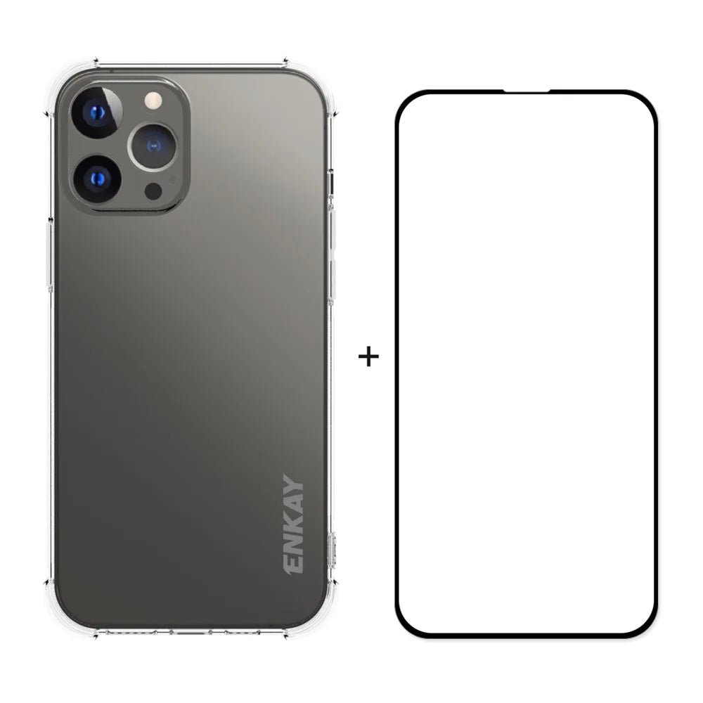 ENKAY HAT PRINCE Thickened Corners Design TPU Cover Case + Full Glue Tempered Glass Full Screen Covering Film for iPhone 13 Pro Max 6.7 inch - 1