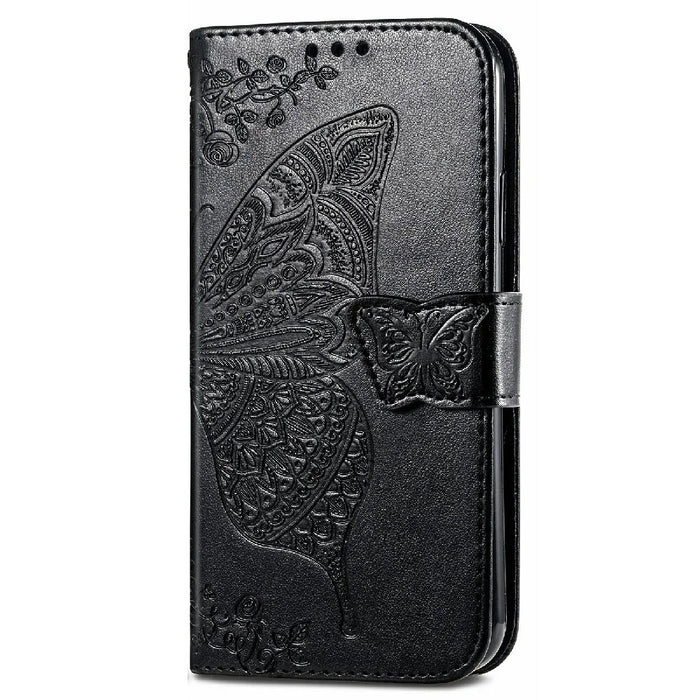Drop-resistant Big Butterfly Imprinting Leather Wallet Cover with Strap for iPhone 13 6.1 inch - Black - 3