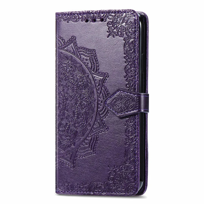 PU Leather Stand Case Wallet Cover with Embossed Mandala Flower for iPhone 13 mini 5.4 inch - Purple - 6