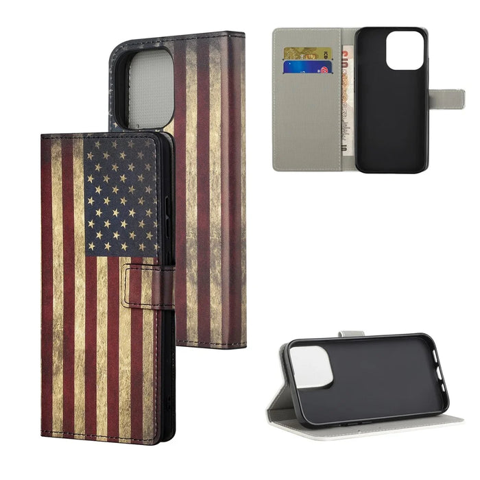 Stand Feature Pattern Printing Premium PU Leather Wallet Flip Protective Cover for iPhone 13 Pro Max 6.7 inch - The American Flag - 7