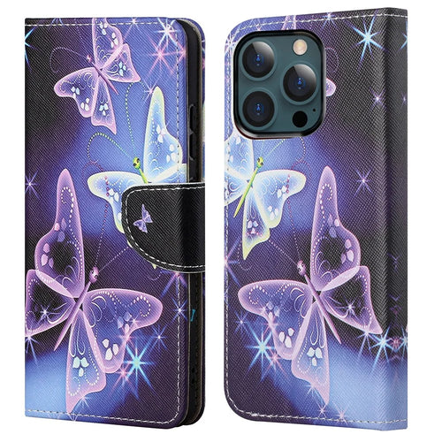Pattern Printing Cross Texture Leather Wallet Stand Case for iPhone 13 Pro Max - Vivid Butterfly - 1