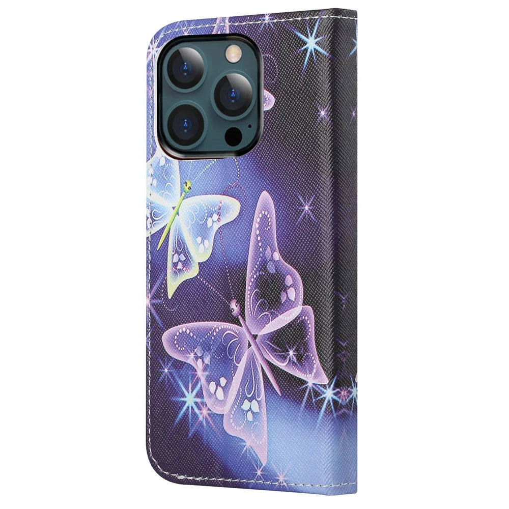Pattern Printing Cross Texture Leather Wallet Stand Case for iPhone 13 Pro Max - Vivid Butterfly - 4