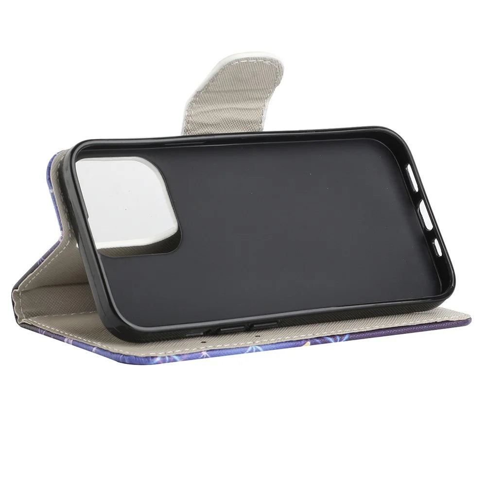 Pattern Printing Cross Texture Leather Wallet Stand Case for iPhone 13 Pro Max - Vivid Butterfly - 5