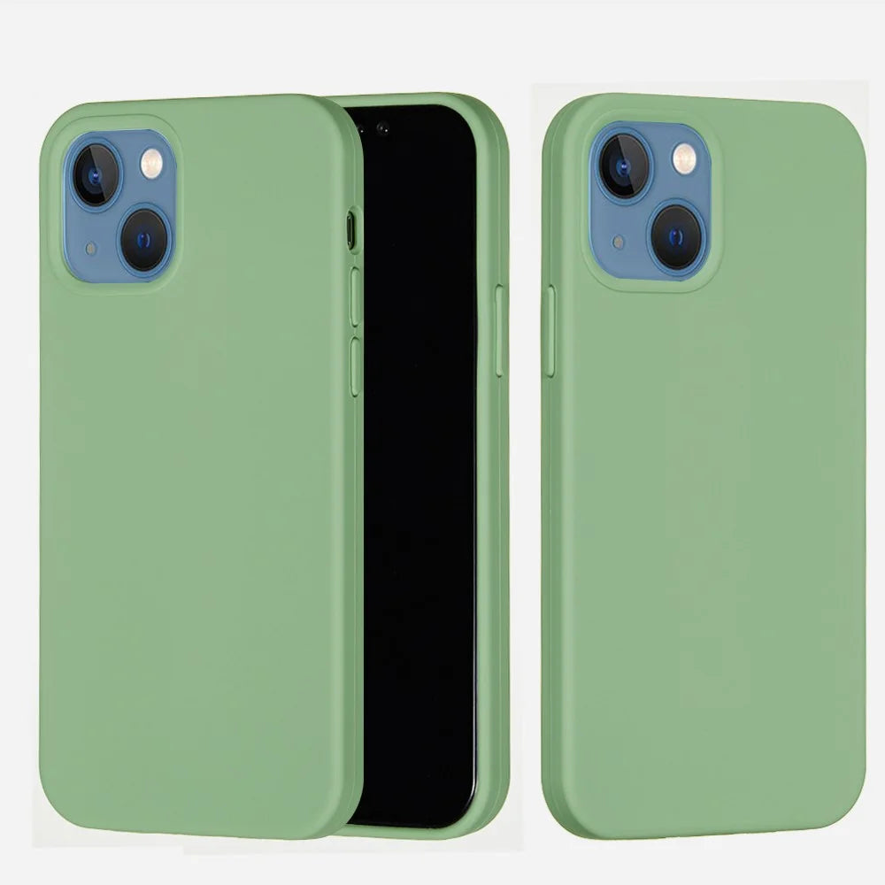 For iPhone 13 Anti-Scratch Liquid Silicone Phone Back Case Protective Cover - Mint Green - 2