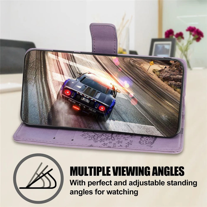 Owl Tree Imprint Wallet Stand Design PU Leather Case Protector with Wrist Strap for iPhone 13 Pro 6.1 inch - Light Purple - 5