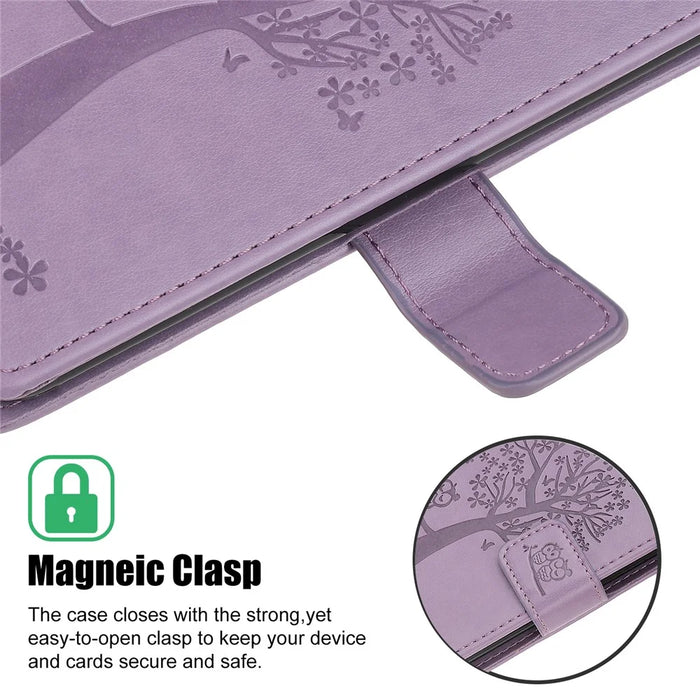 Owl Tree Imprint Wallet Stand Design PU Leather Case Protector with Wrist Strap for iPhone 13 Pro 6.1 inch - Light Purple - 7