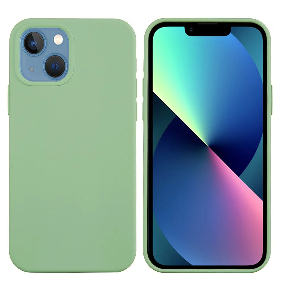 For iPhone 13 mini Liquid Silicone Phone Protective Case Back Shell - Mint Green - 1